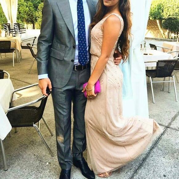 Adrianna Papell Night Bugeln Beaded Long Maxi Gown Dress In Champagne Gold 8 - Picture 4 of 14